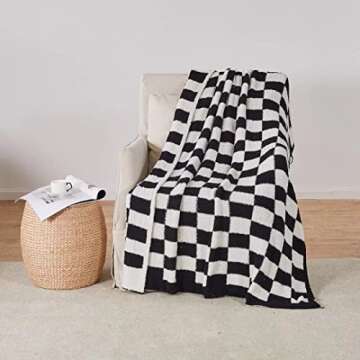 Fuzzy Blanket Black Checkered Blanket Decorative Plaid Blanket - Super Soft Warm Cozy Microfiber Blanket for Chair, Sofa, Couch, Bed, Camping, Travel (Classic Black)