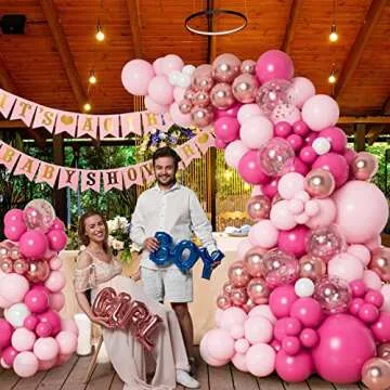 DBKL Pink Balloon Garland Arch Kit with Different Size Hot Pink White Metallic Rose Gold Confetti Balloons for Birthday Princess Theme Baby Shower Wedding Valentine's Party Decorations