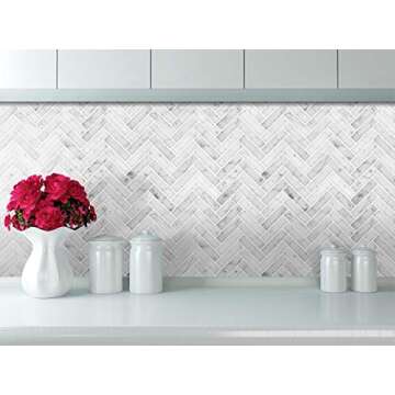 STICKGOO Peel and Stick Tile Backsplash, Sky Marble Herringbone Adhesive Backsplash Tiles, Stick on Tiles for Kitchen & Bathroom (Pack of 10, Thicker Design)