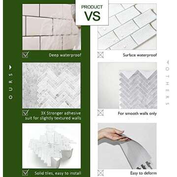 STICKGOO Peel and Stick Tile Backsplash, Sky Marble Herringbone Adhesive Backsplash Tiles, Stick on Tiles for Kitchen & Bathroom (Pack of 10, Thicker Design)
