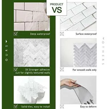 STICKGOO Peel and Stick Tile Backsplash, Sky Marble Herringbone Adhesive Backsplash Tiles, Stick on Tiles for Kitchen & Bathroom (Pack of 10, Thicker Design)