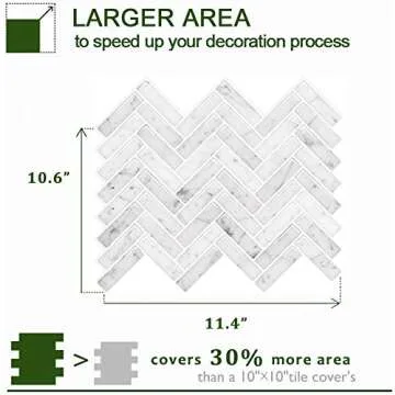 STICKGOO Peel and Stick Tile Backsplash, Sky Marble Herringbone Adhesive Backsplash Tiles, Stick on Tiles for Kitchen & Bathroom (Pack of 10, Thicker Design)