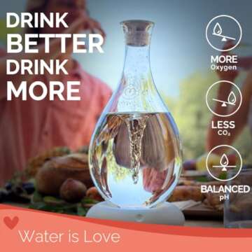 MAYU Swirl Structured Water Carafe - Innovative Vortex Technology Handblown Pitcher. Post Reverse Osmosis Filter Aerating Water Dispenser Stand 1.5 Liter| 51 Oz Dining Glass Jug Design (Earth Base)