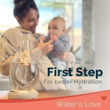 MAYU Swirl Structured Water Carafe - Innovative Vortex Technology Handblown Pitcher. Post Reverse Osmosis Filter Aerating Water Dispenser Stand 1.5 Liter| 51 Oz Dining Glass Jug Design (Earth Base)