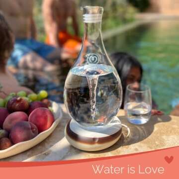 MAYU Swirl Structured Water Carafe - Innovative Vortex Technology Handblown Pitcher. Post Reverse Osmosis Filter Aerating Water Dispenser Stand 1.5 Liter| 51 Oz Dining Glass Jug Design (Earth Base)