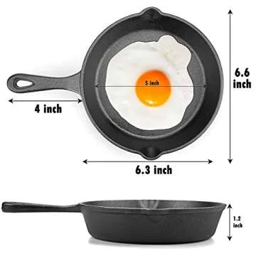 MOZUVE 6 Inch Cast Iron Skillet, Frying Pan with Drip-Spouts, Pre-seasoned Oven Safe Cookware, Camping Indoor and Outdoor Cooking, Grill Safe, Restaurant Chef Quality