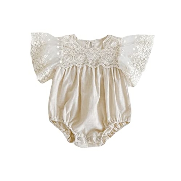 Baby Girls Lace Romper Boho Bubble Photoshoot Outfits with Ruffles Vintage Newborn Baby Summer Cloth...