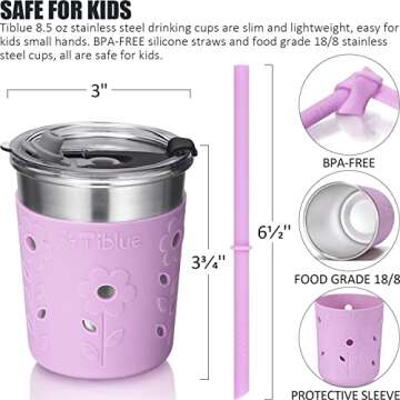 Tiblue Kids & Toddler Cups, Spill Proof Stainless Steel Smoothie Tumblers with Leak Proof Lids, Sili...