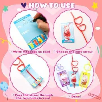 Valentine's Day Gifts for Kids - 32 Pack Crazy Straws and Cards