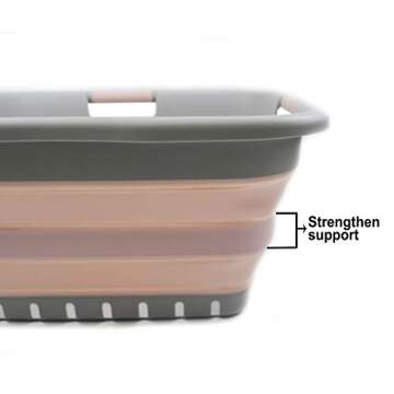 SAMMART 41L Collapsible Plastic Laundry Basket - Foldable Pop Up Storage Container/Organizer - Portable Washing Tub - Space Saving Hamper/Basket (3 handled rectangular, Grey/Pink)