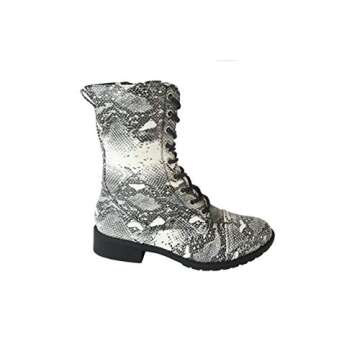 TOP Moda Women's Pack-72 Lace Up Combat Boot White Snake 6