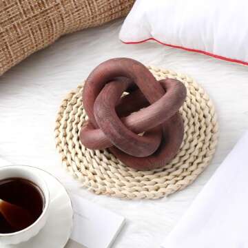 Yalikop 3 Link Wood Knot Decor - Hand Carved Coffee Table Decoration, Boho Chain Link Decor, Modern Shelf, Rustic Objects for Home Living Room Bedroom(Brown)