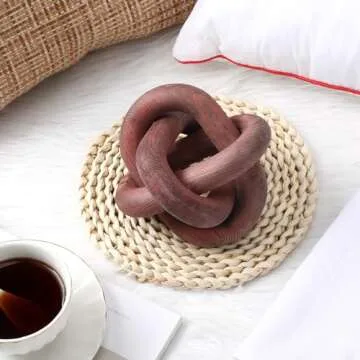 Yalikop 3 Link Wood Knot Decor - Hand Carved Coffee Table Decoration, Boho Chain Link Decor, Modern Shelf, Rustic Objects for Home Living Room Bedroom(Brown)