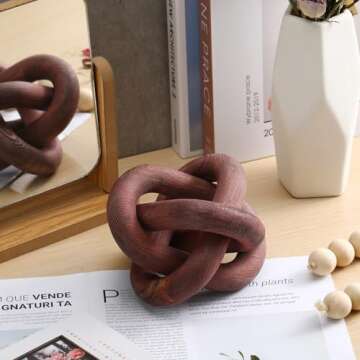 Yalikop 3 Link Wood Knot Decor - Hand Carved Coffee Table Decoration, Boho Chain Link Decor, Modern Shelf, Rustic Objects for Home Living Room Bedroom(Brown)