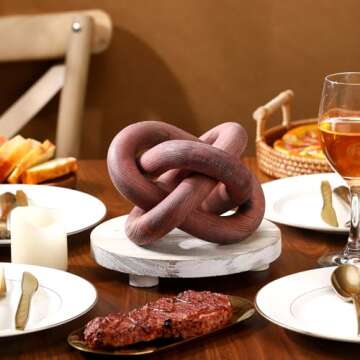 Yalikop 3 Link Wood Knot Decor - Hand Carved Coffee Table Decoration, Boho Chain Link Decor, Modern Shelf, Rustic Objects for Home Living Room Bedroom(Brown)