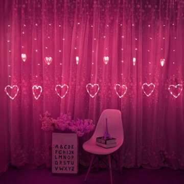 Dazzle Bright Valentines Day Lights, 138LED 9FT 12Heart Curtain String Lights with Remote 8 Modes, USB Power Galentines Decorations for Indoor Window Outdoor Wedding Party Decor (Pink)