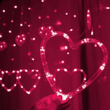 Dazzle Bright Valentines Day Lights, 138LED 9FT 12Heart Curtain String Lights with Remote 8 Modes, USB Power Galentines Decorations for Indoor Window Outdoor Wedding Party Decor (Pink)