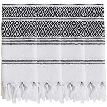 BOSPHORUS (Set of 8) Turkish Cotton Hand Face Head Guest Gym Towel Set Peshtemal Washcloth Kitchen Tea Towel Dish Cloth Set (Black)