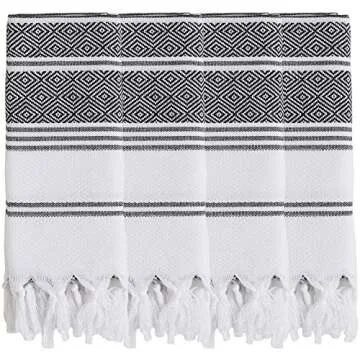 BOSPHORUS (Set of 8) Turkish Cotton Hand Face Head Guest Gym Towel Set Peshtemal Washcloth Kitchen Tea Towel Dish Cloth Set (Black)