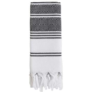 BOSPHORUS (Set of 8) Turkish Cotton Hand Face Head Guest Gym Towel Set Peshtemal Washcloth Kitchen Tea Towel Dish Cloth Set (Black)