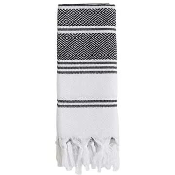 BOSPHORUS (Set of 8) Turkish Cotton Hand Face Head Guest Gym Towel Set Peshtemal Washcloth Kitchen Tea Towel Dish Cloth Set (Black)