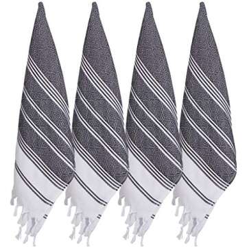 BOSPHORUS (Set of 8) Turkish Cotton Hand Face Head Guest Gym Towel Set Peshtemal Washcloth Kitchen Tea Towel Dish Cloth Set (Black)