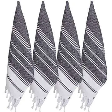 BOSPHORUS (Set of 8) Turkish Cotton Hand Face Head Guest Gym Towel Set Peshtemal Washcloth Kitchen Tea Towel Dish Cloth Set (Black)