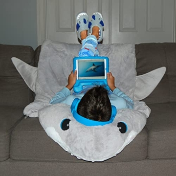 Dearfoams Easter Basket Stuffers Gifts for Kids Washable Animal Critter Slippers, Shark, 5-6 Toddler, Light Heather Grey