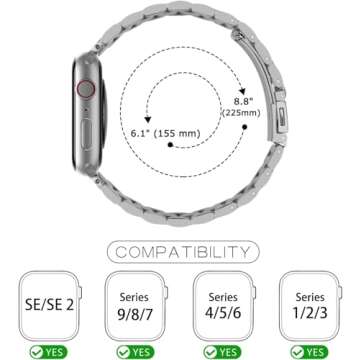 HUANLONG Solid Stainless Steel Band Compatible with Apple Watch 49mm 46mm 45mm 44mm 42mm 41mm 40mm 38mm, Metal Strap for iWatch Series Ultra/Ultra2/10/9/8/7/6/5/4/3/2/1 SE Women and Men(LS 42mm/44mm/45mm/46mm/49mm Silver/Gold)