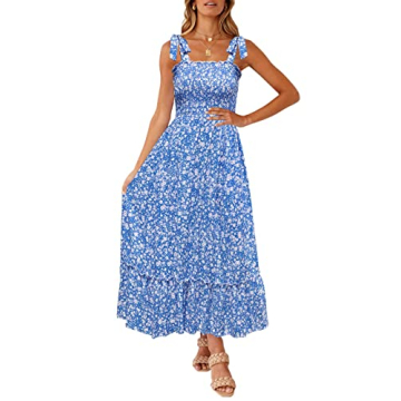 ZESICA Women's Summer Boho A Line Maxi Dress in Bright Blue
