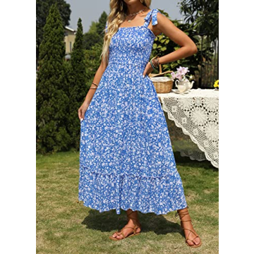 ZESICA Women's Summer Boho A Line Maxi Dress in Bright Blue
