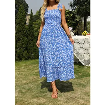 ZESICA Women's Summer Boho A Line Maxi Dress in Bright Blue