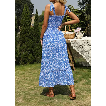 ZESICA Women's Summer Boho A Line Maxi Dress in Bright Blue