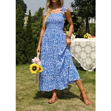 ZESICA Women's Summer Boho A Line Maxi Dress in Bright Blue