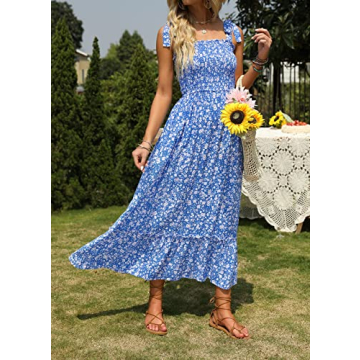 ZESICA Women's Summer Boho A Line Maxi Dress in Bright Blue