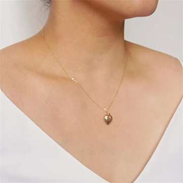 MKALAN Gold Necklace for Women, Dainty Gold Pendant Necklace 14k Gold Plated Heart Necklace Heart Pe...