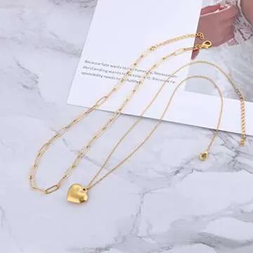 MKALAN Dainty Gold Heart Necklace for Women