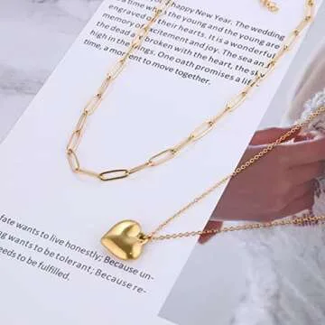 MKALAN Dainty Gold Heart Necklace for Women