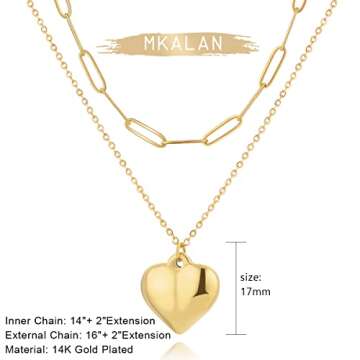 MKALAN Dainty Gold Heart Necklace for Women