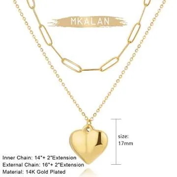 MKALAN Dainty Gold Heart Necklace for Women