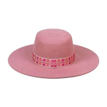 Lack of Color Women's Sierra Rose Wide-Brimmed Wool Boater Hat (Rose Pink, Small (55 cm))