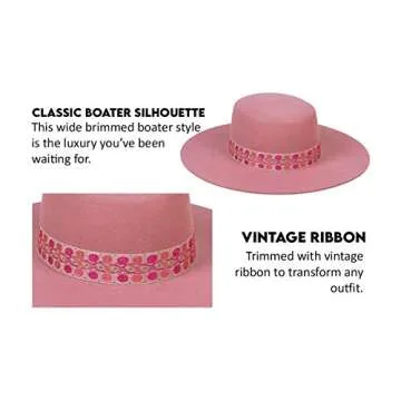 Lack of Color Women's Sierra Rose Wide-Brimmed Wool Boater Hat (Rose Pink, Small (55 cm))