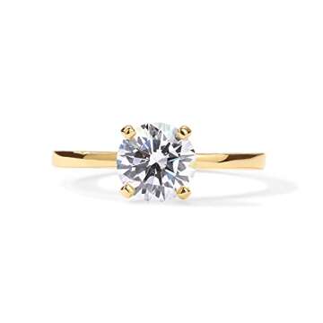 PAVOI 14K Sterling Silver Yellow Gold Plated Round Cut Solitaire 1.5 CT Moissanite Engagement Ring and Wedding Band for Women - Promise Rings