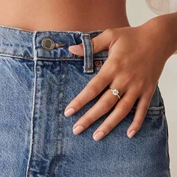 PAVOI 14K Sterling Silver Yellow Gold Plated Round Cut Solitaire 1.5 CT Moissanite Engagement Ring and Wedding Band for Women - Promise Rings