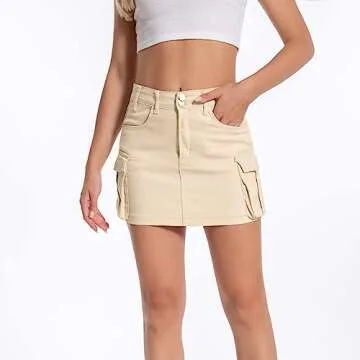 Stylish Women's Mini Cargo Denim Skirt with Pockets