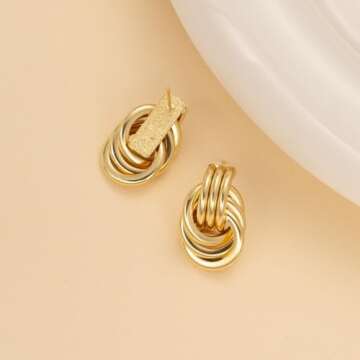 Chunky Gold Knot Earrings for Women Trendy Small Gold Hoop Earrings Geometry Drop Dangle Earrings Statement Stud Earrings Lightweight Fashion Jewelry Gift (B:Silver-Knot)