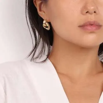 Chunky Gold Knot Earrings for Women Trendy Small Gold Hoop Earrings Geometry Drop Dangle Earrings Statement Stud Earrings Lightweight Fashion Jewelry Gift (B:Silver-Knot)