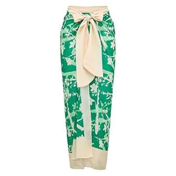 One Piece Swimsuit for Women with Cover Ups Two Pieces Push Up Bathing Suits High Cut Hollow Out Cheeky Bikini Set Floral Vintage Halter Bikini Swimsuit Flattering Sexy Swimwear Green Flower (2PCS) M