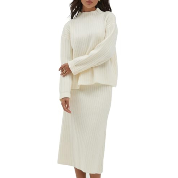 CHYRII Women's Oversized Sweater Skirt Set White Cozy Chic