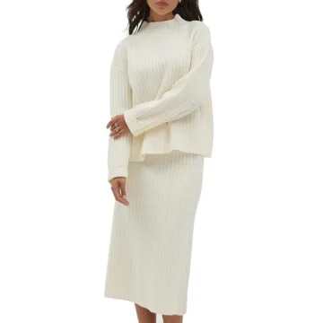 CHYRII Women's Oversized Sweater Skirt Set White Cozy Chic